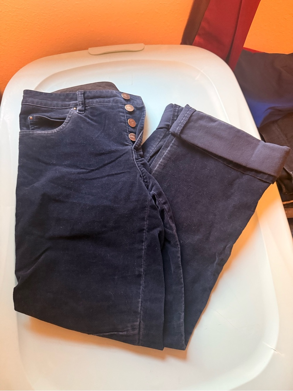 Laundry By Shelli Segal High-Rise Navy Button-Front Velveteen Jeans